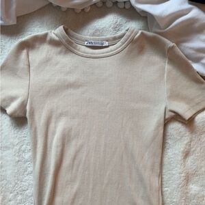 Zara Cream Ribbed T-Shirt